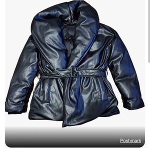 Black NYc New Faux Leather Wrap puffer Coat